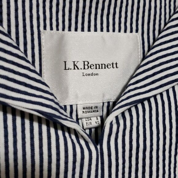 𝅺l.k. Bennett women's Dr. Alana Size 8 Dress Blue and White stripes with pocket - Picture 5 of 11